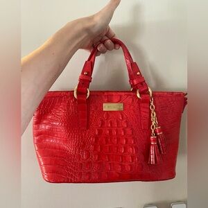 Brahmin mini Asher crocodile-embossed red leather satchel tote purse bag